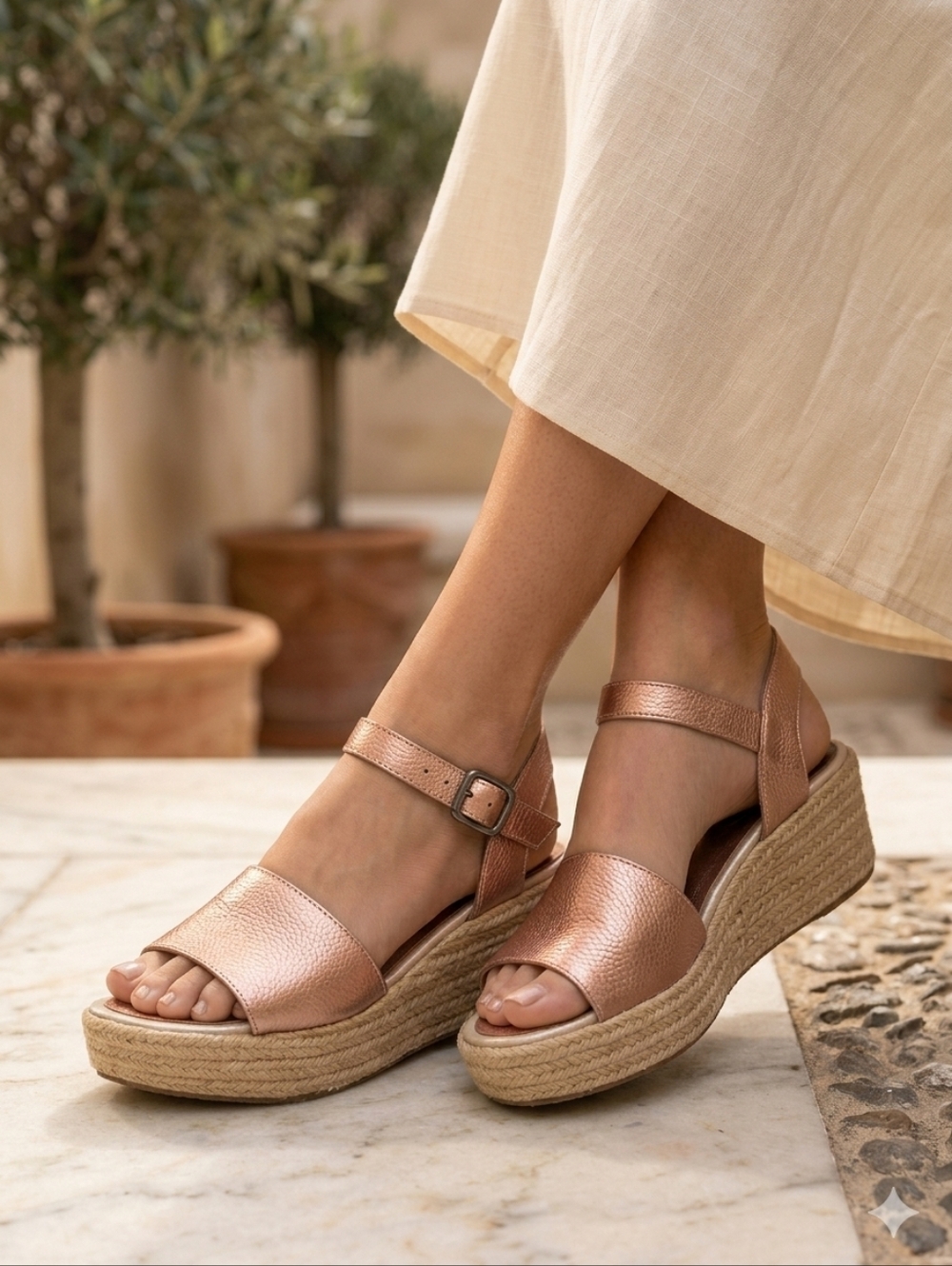 Rose Gold Espadrille Wedge Sandal